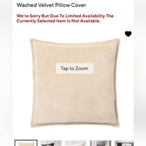 New Pottery Barn Washed Velvet Pillow Cover, Lambswool (Light tan), 24”
